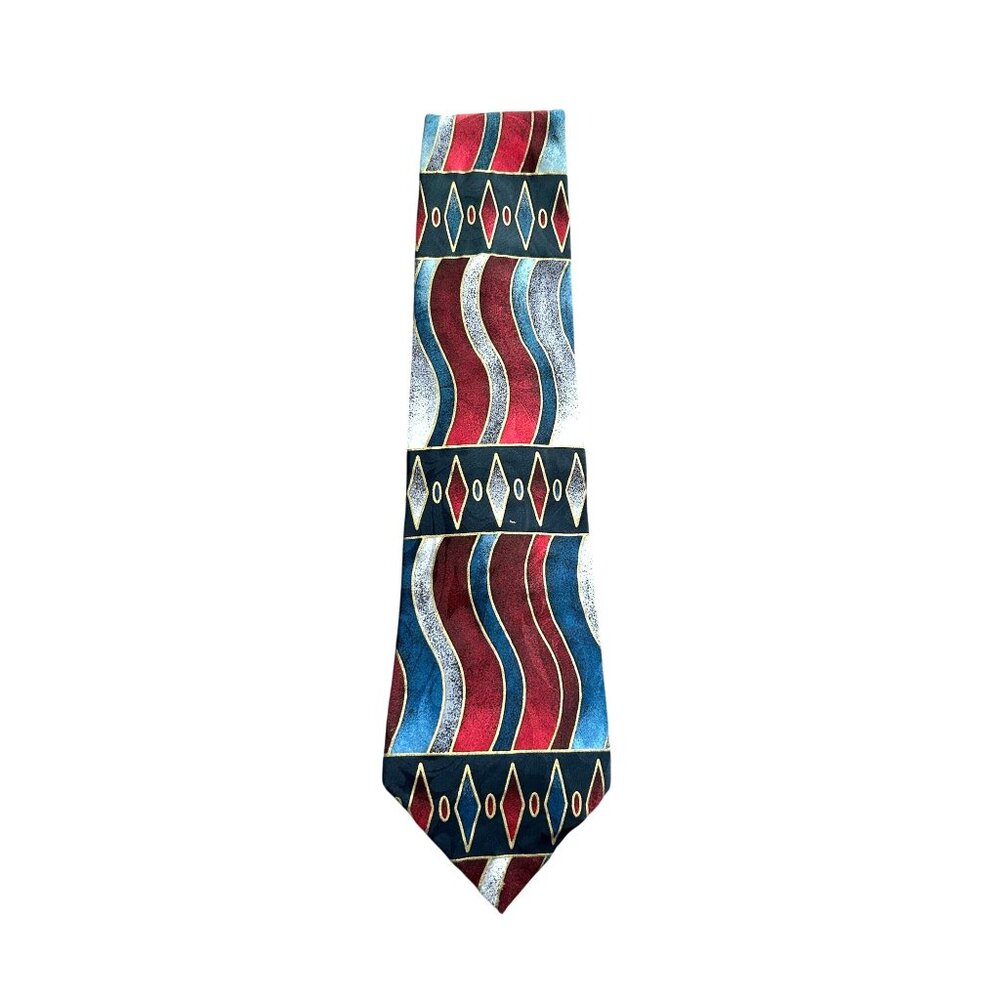 Vintage Albert Nipon Silk Tie Geometric Wavy Patt… - image 1
